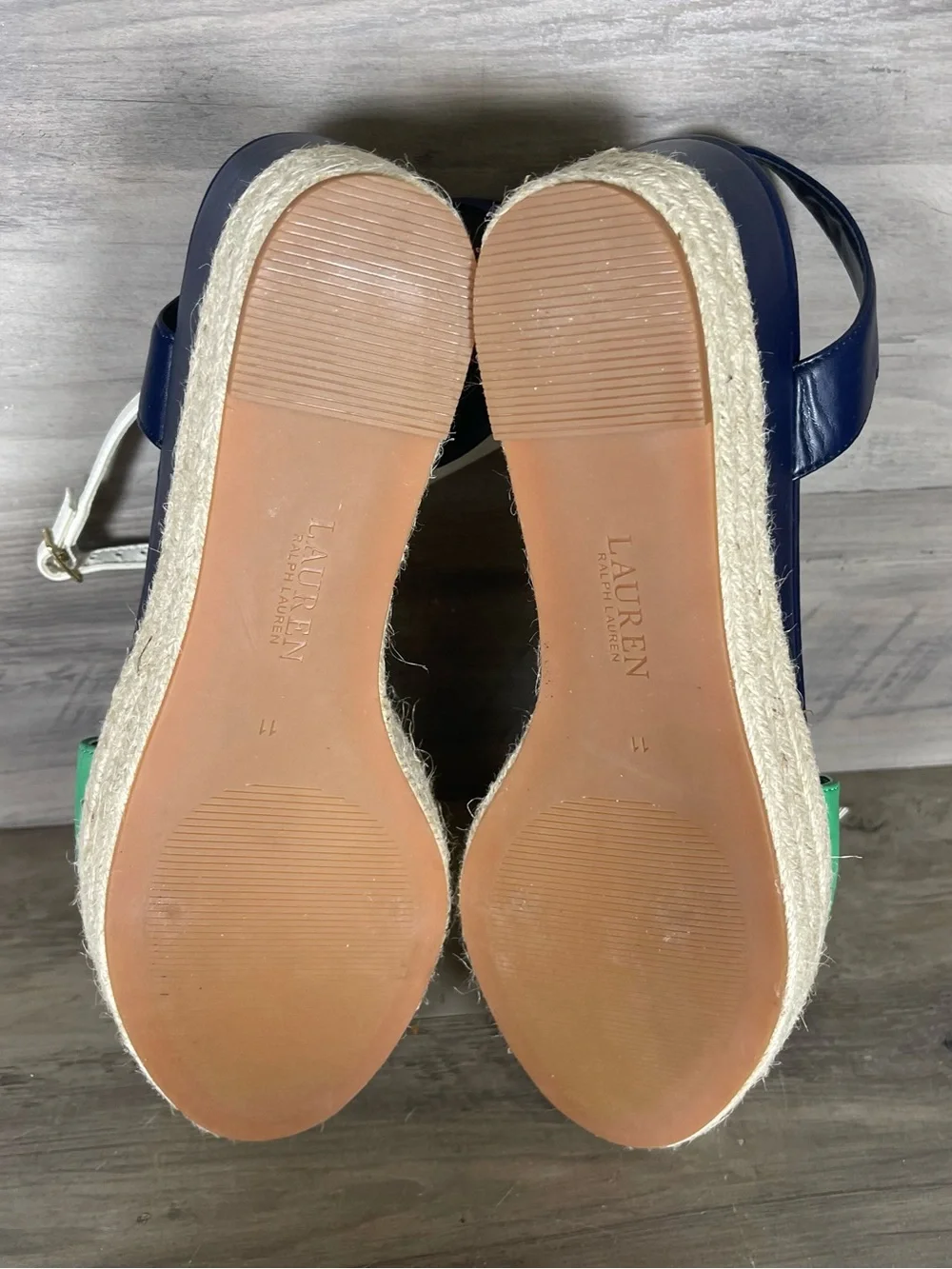 Lauren Ralph Lauren Womens 11 Kelly Green Blue Leather Strappy Espadrilles